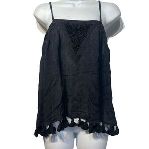 Ecote Urban Outfitters Siberian Black Tassel Beaded Strappy Tank Top Size S